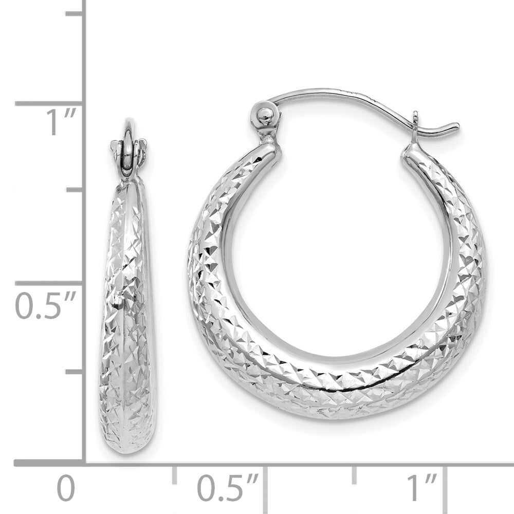 14K White Gold Diamond Cut Hollow Hoop Earrings Gift for Women