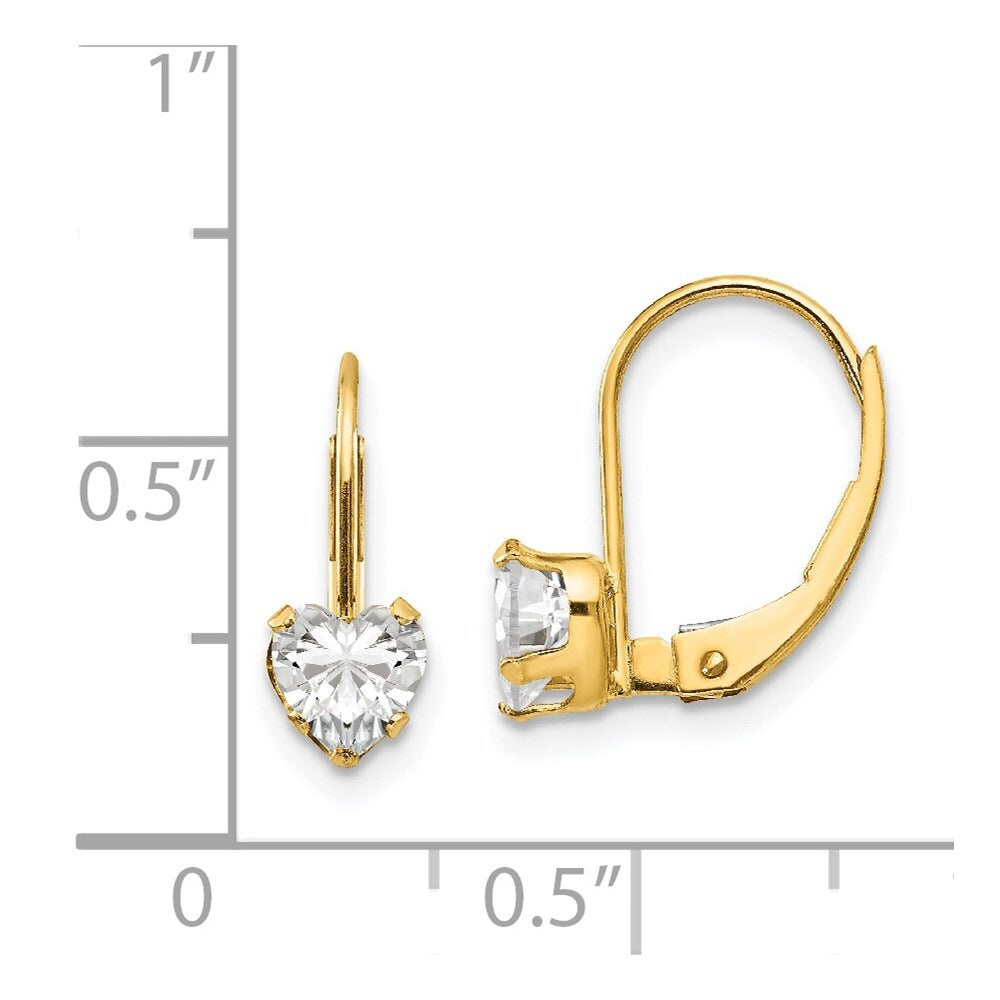 14k Yellow Gold Cubic Zirconia Heart Leverback Earrings Gift for Women