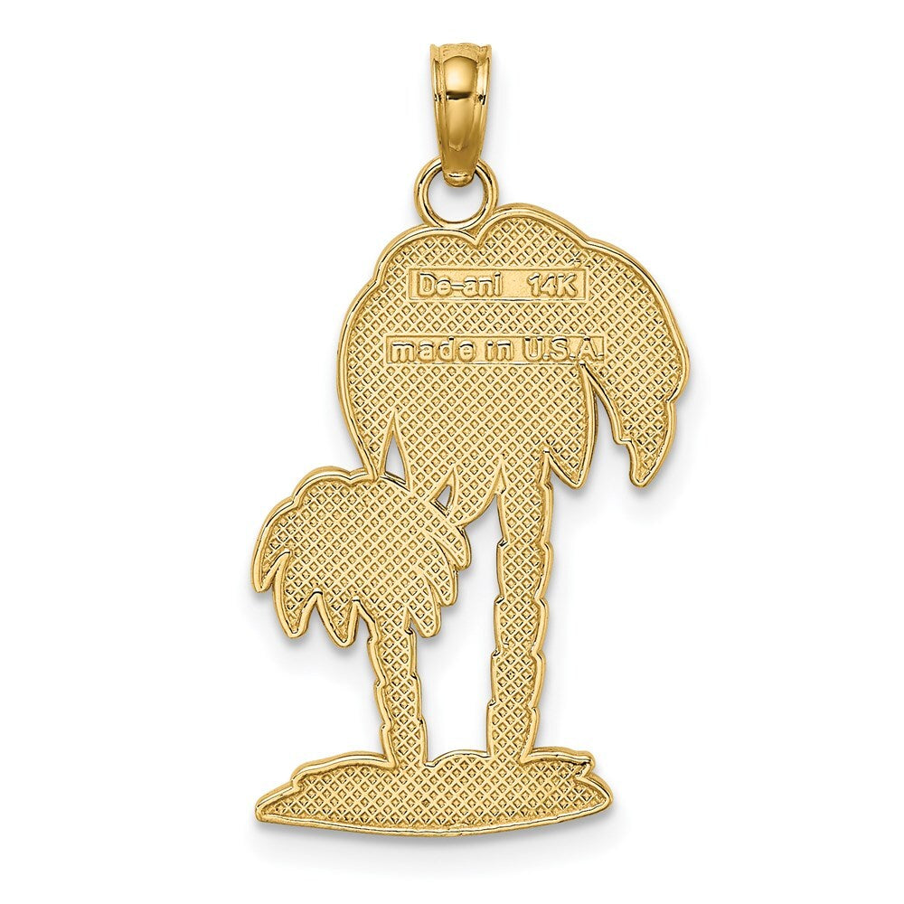 14k Yellow Gold 2-D Textured Double Palm Trees Charm Pendant for Women
