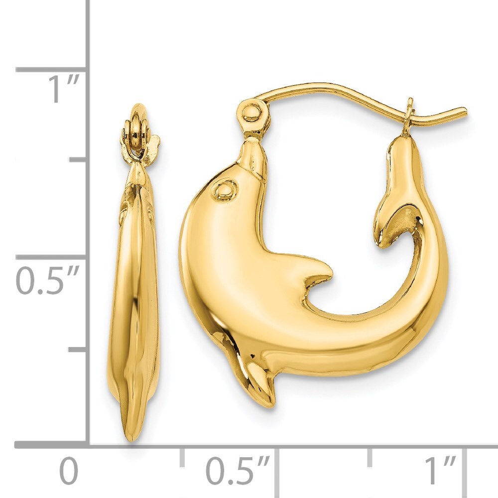 14k Yellow Gold Polished Dolphin Hoop Earrings Gift for Women