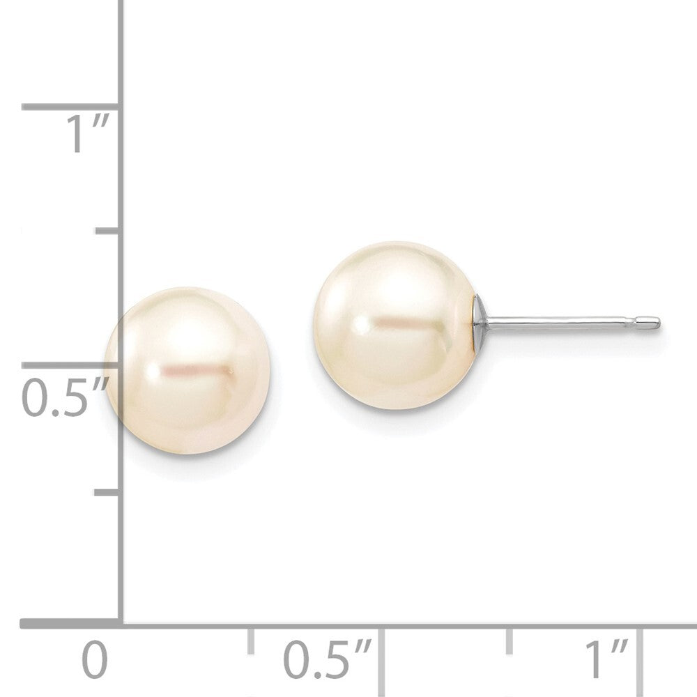 14k White Gold 8-9mm White Round Akoya Saltwater Cultured Pearl Stud Earrings