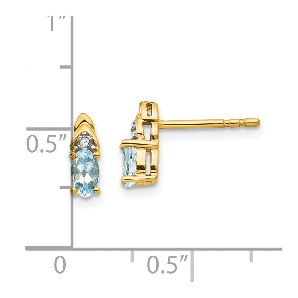 14k Yellow Gold Aquamarine and Diamond Stud Earrings Gift for Women