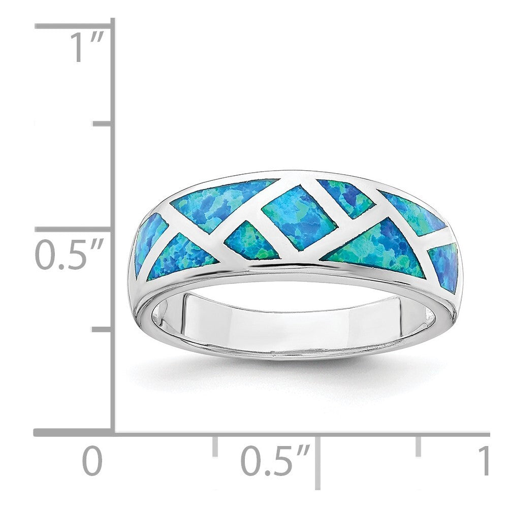 Sterling Silver Rhodium-plated Geometric Lab Created Blue Opal Ring Size 7