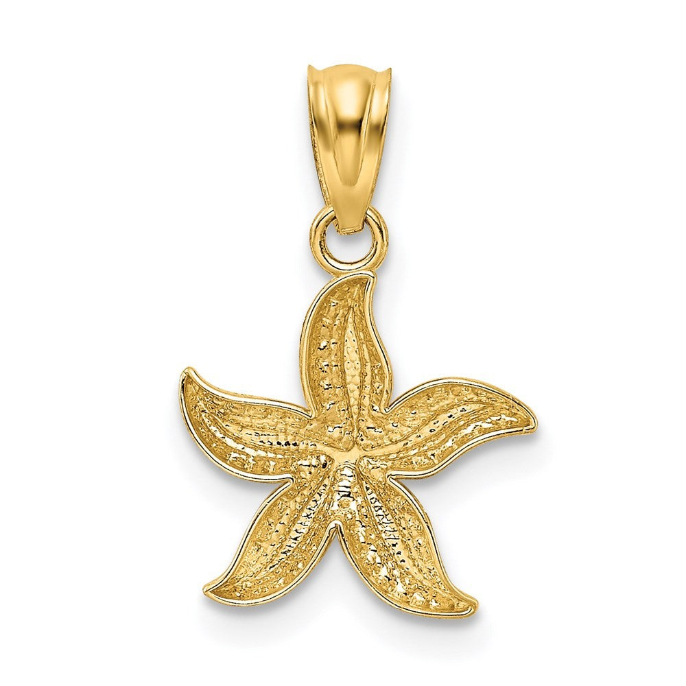 14k Yellow Gold with White Rhodium Diamond-cut Starfish Pendant
