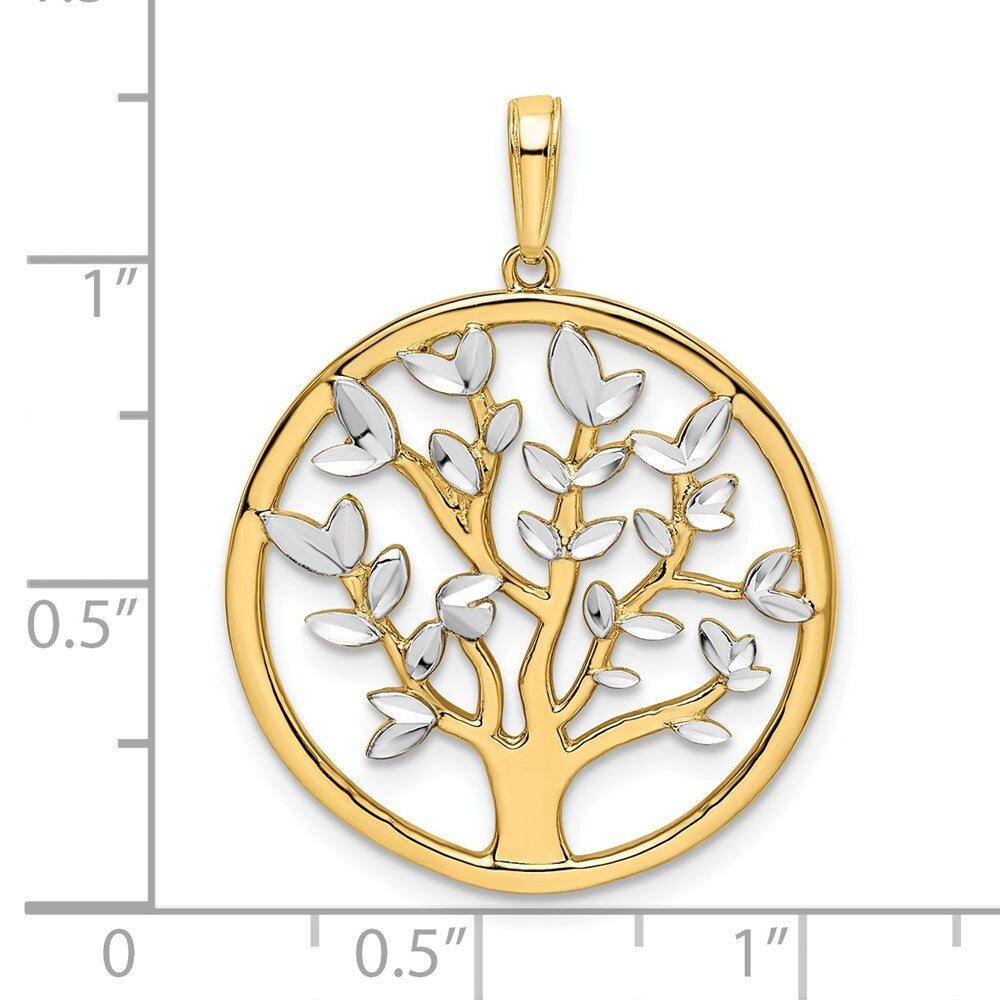 14k Yellow Gold and White Rhodium Diamond-cut Tree of Life Pendant for Women