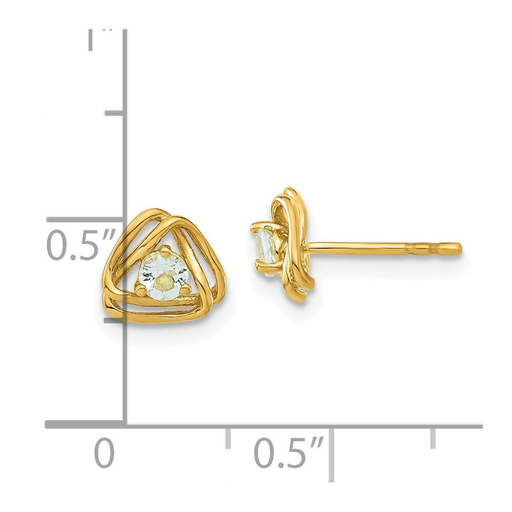 14k Yellow Gold Aquamarine Stud Earrings Gift for Women