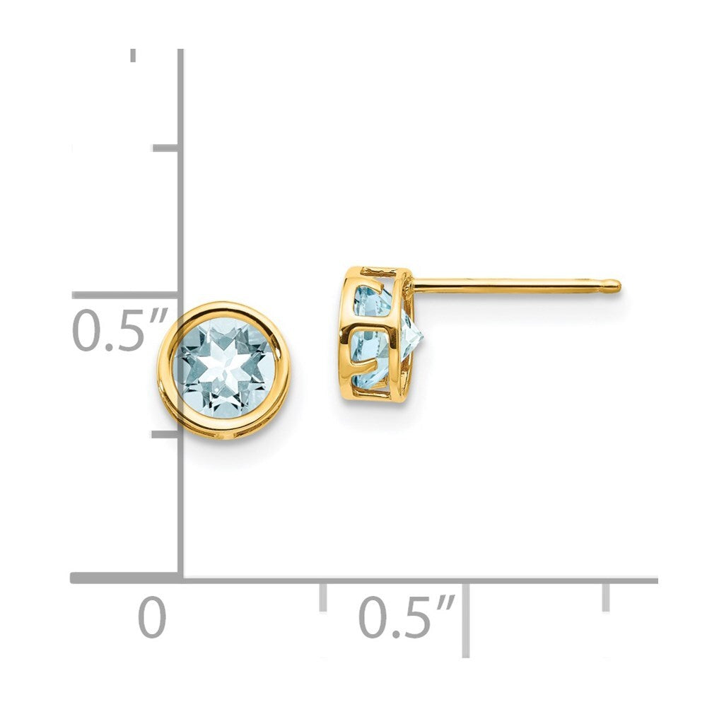 14k Yellow Gold 5mm Bezel Aquamarine Stud Earrings Gift for Women