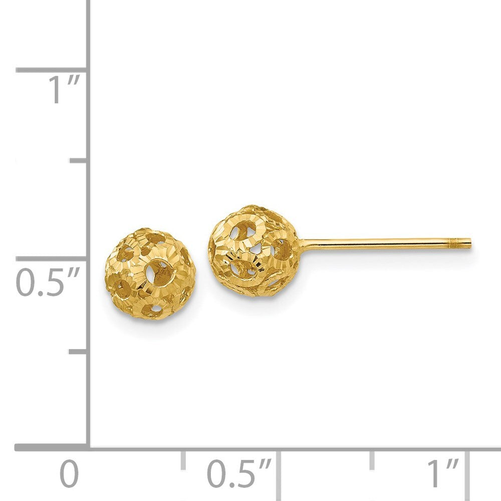 14k Yellow Gold Open Diamond Cut Ball Stud Earrings Gift for Women