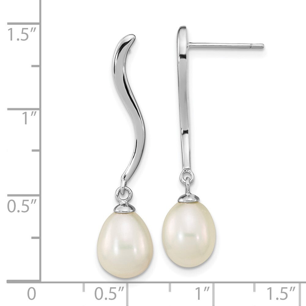 Sterling Silver 7-9mm White Teardrop Cultured Pearl Post Dangle Earrings