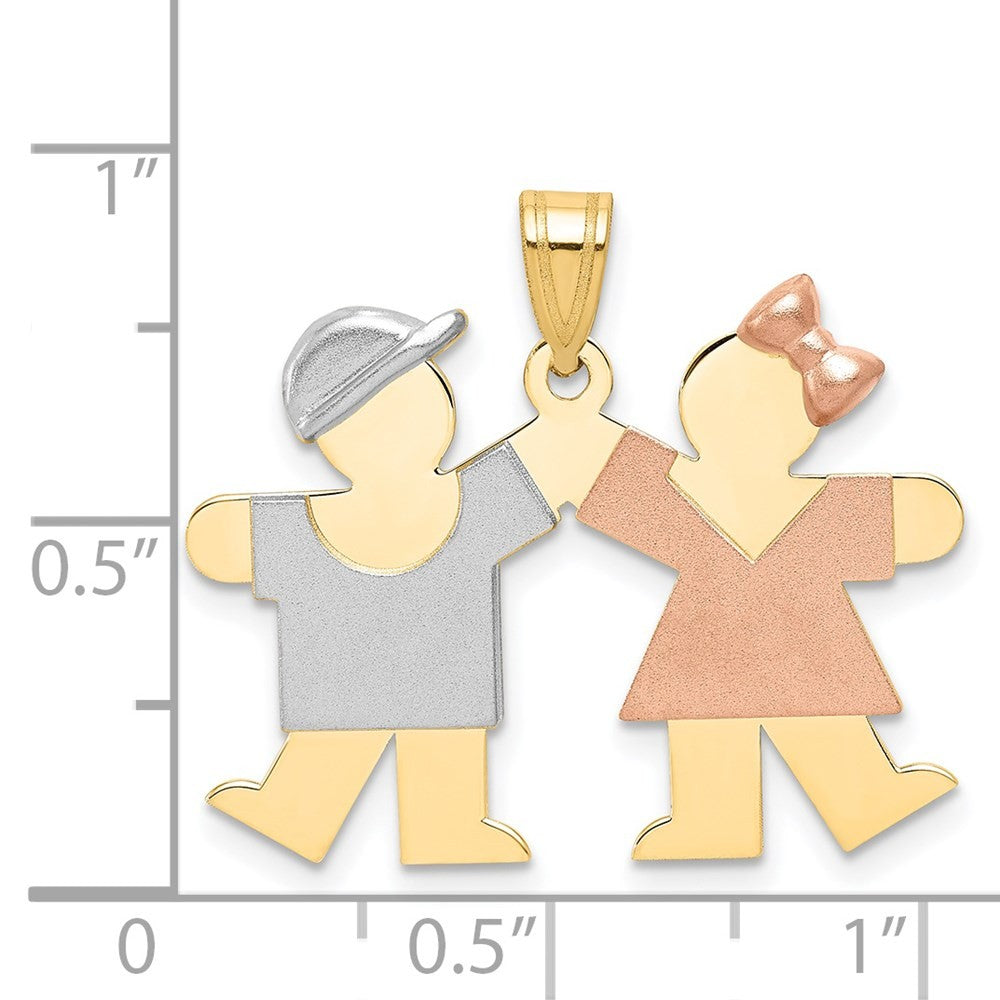 14k Tri-Color Gold Small Boy on Left and Girl on Right Engravable Charm