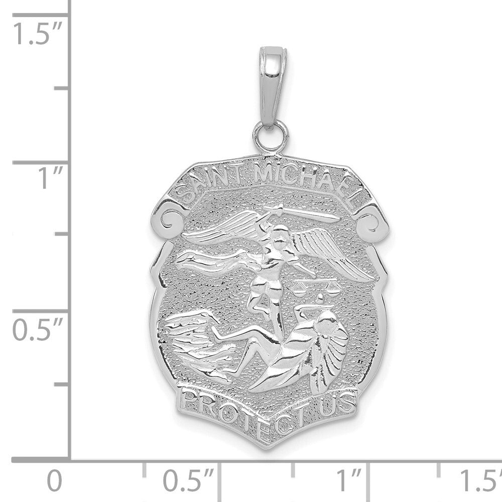 14k White Gold Polished Large Saint Michael Protect Us Medal Pendant for Women