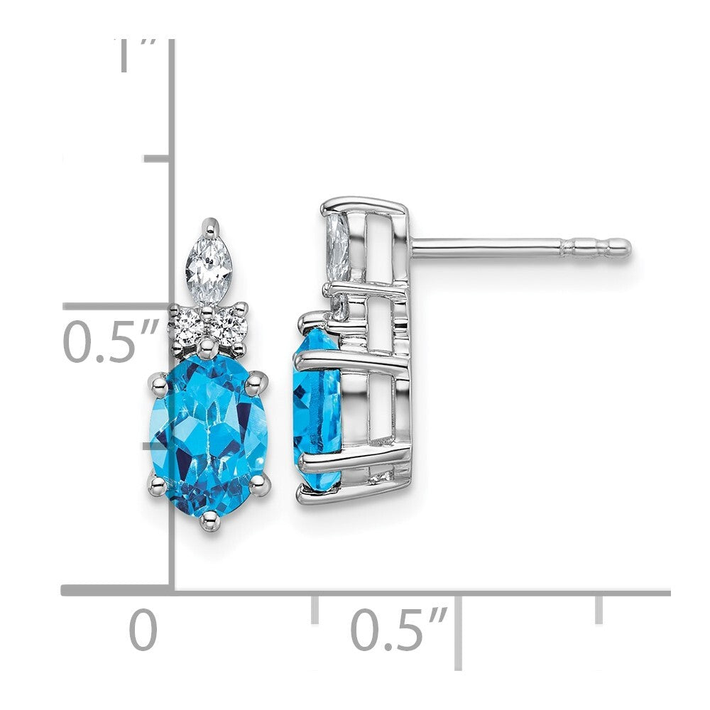 14K White Gold Polished Diamond and Blue Topaz Twisted Drop & Dangle Earrings