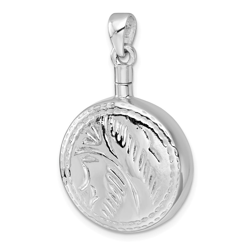 Sterling Silver Polished with Leaf Design Round Ash Holder Pendant