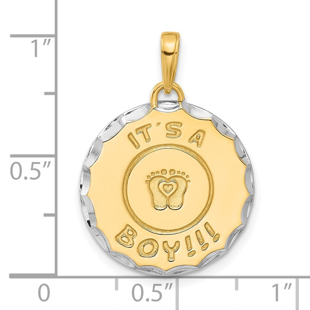 14k Yellow Gold and White Rhodium Diamond-Cut It's A Boy Pendant for Women