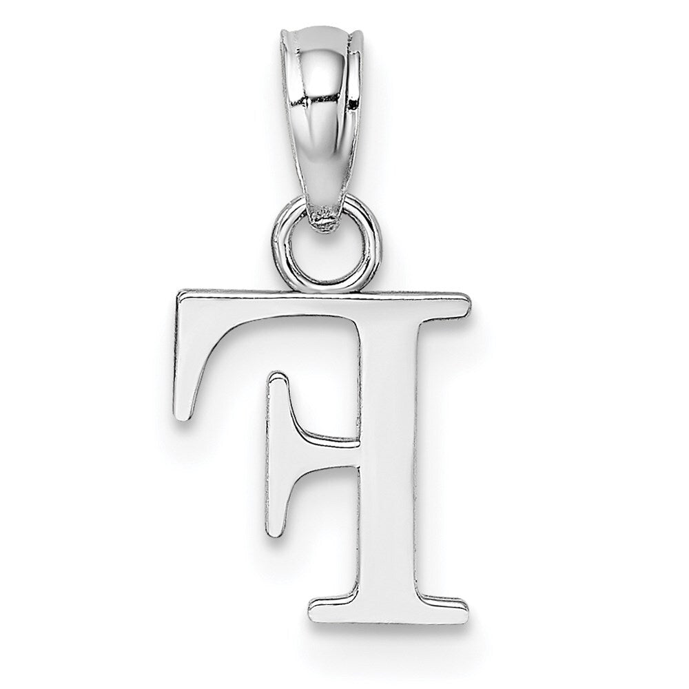 14k White Gold Polished Block Letter F Initial Pendant for Women