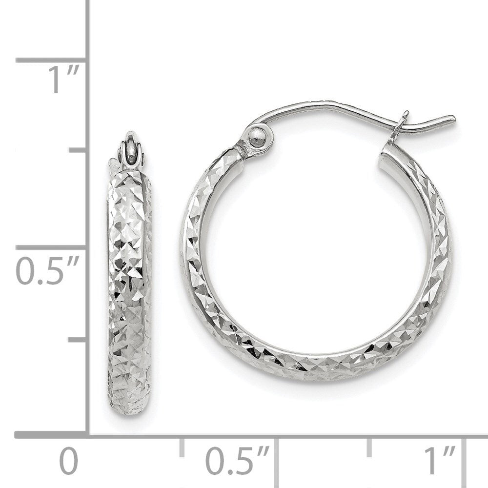 14K White Gold Diamond-cut 2.8x18mm Hollow Hoop Earrings Gift for Women