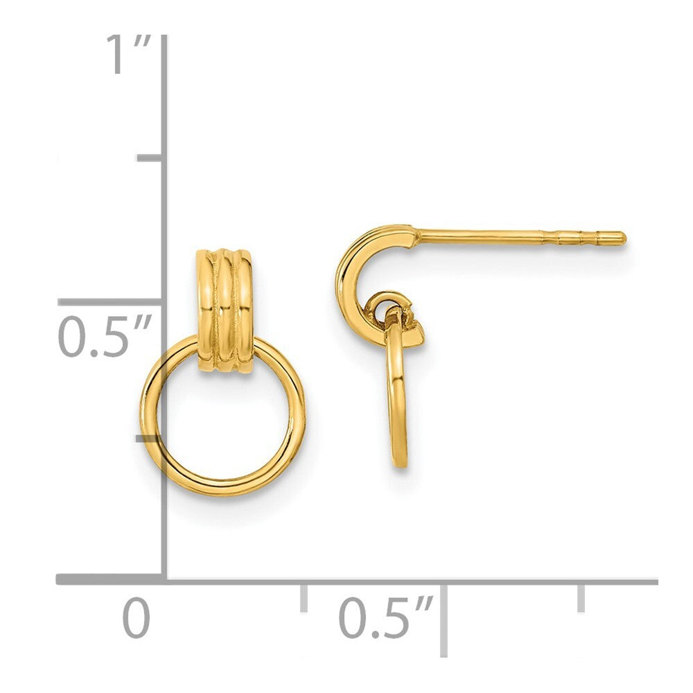 14k Yellow Gold Polished Dangle Circle Earrings Gift for Women