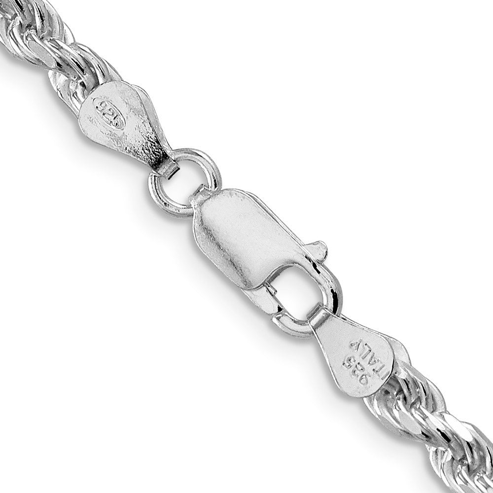 Sterling Silver Rhodium-plated 4.25mm Diamond-cut Rope Chain Necklace