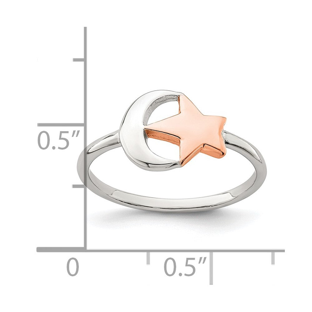 Sterling Silver Rose Tone Moon & Star Ring Size 6