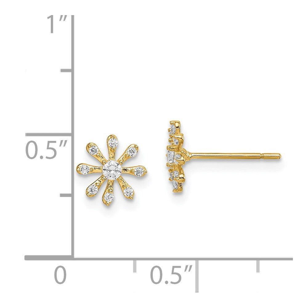 14k Yellow Gold Cubic Zirconia Flower Stud Earrings Gift for Women