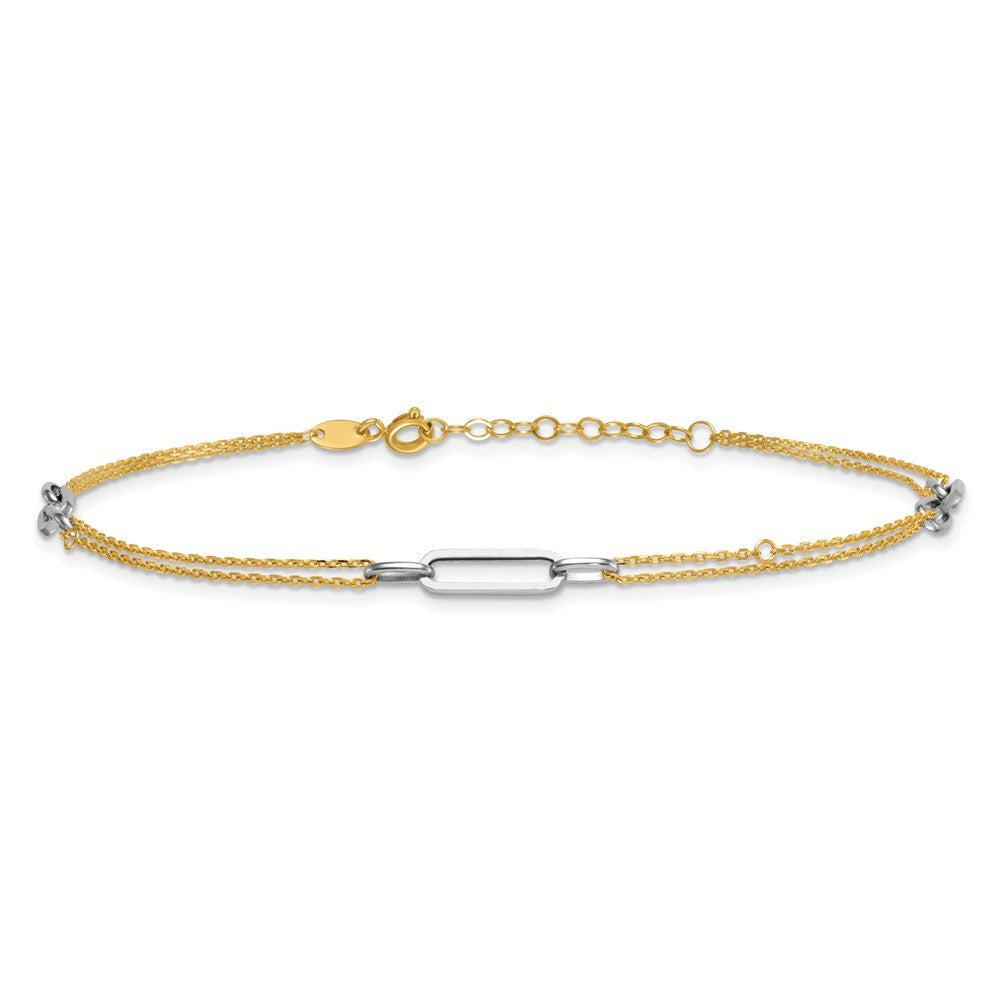 14K Two-tone Polished Diamond-cut 3-Station 10" Anklet