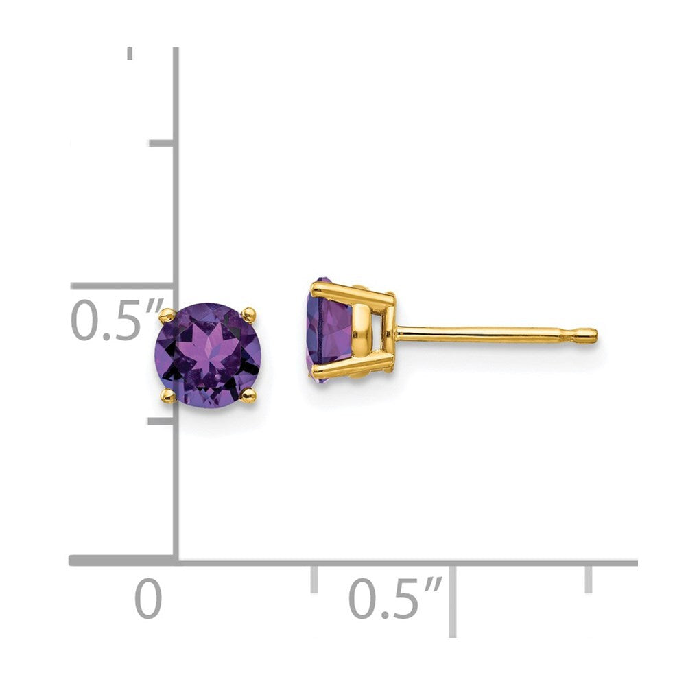 14k Yellow Gold 5mm Amethyst Stud Earrings Gift for Women