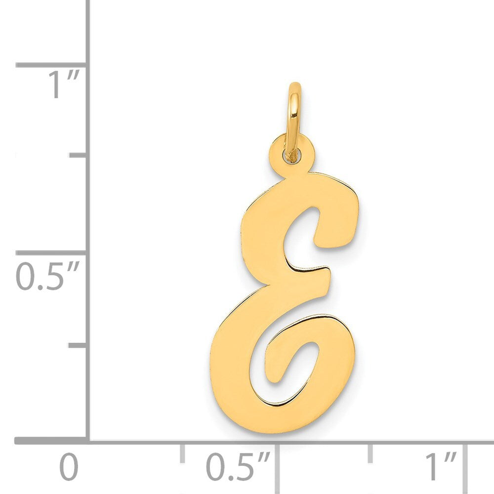 14k Yellow Gold Large Script Letter E Initial Charm Pendant for Women