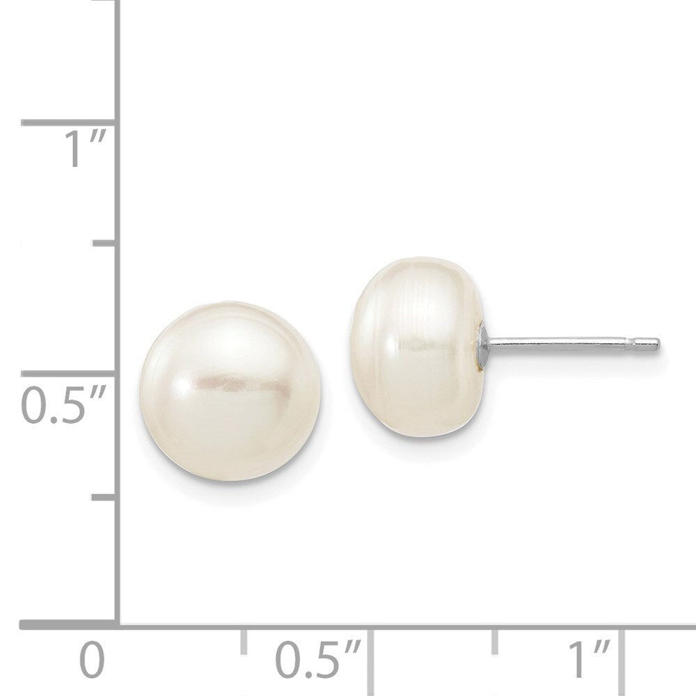 14k White Gold 8-9mm White Button Freshwater Cultured Pearl Stud Earrings