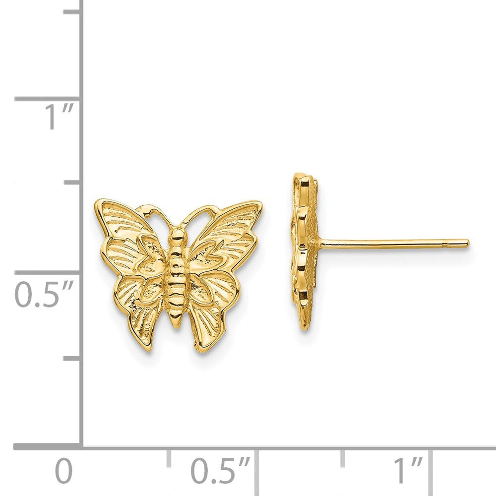 14k Yellow Gold Polished Butterfly Stud Earrings Gift for Women