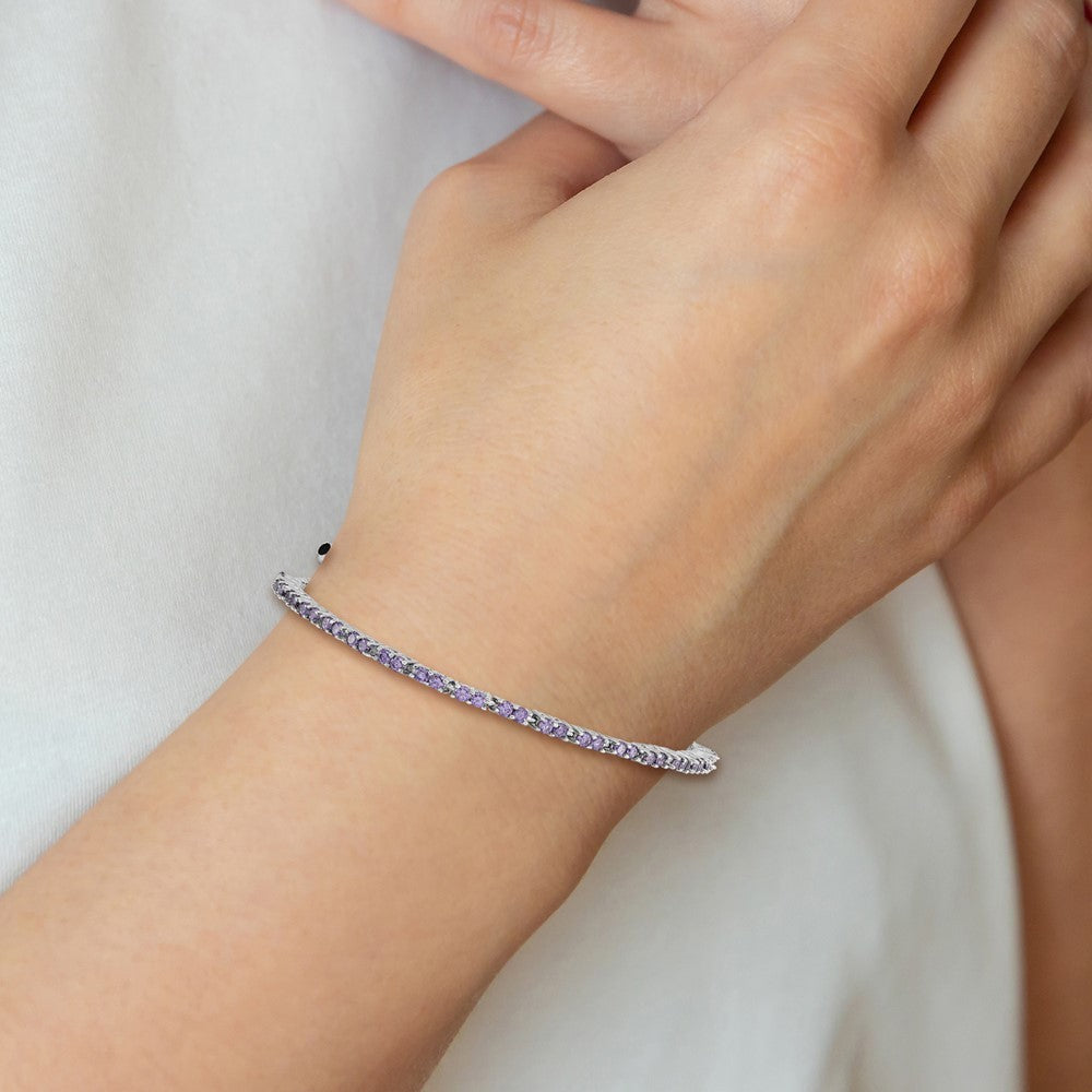 Sterling Silver Rhod-plated February Purple CZ Adjustable Bracelet
