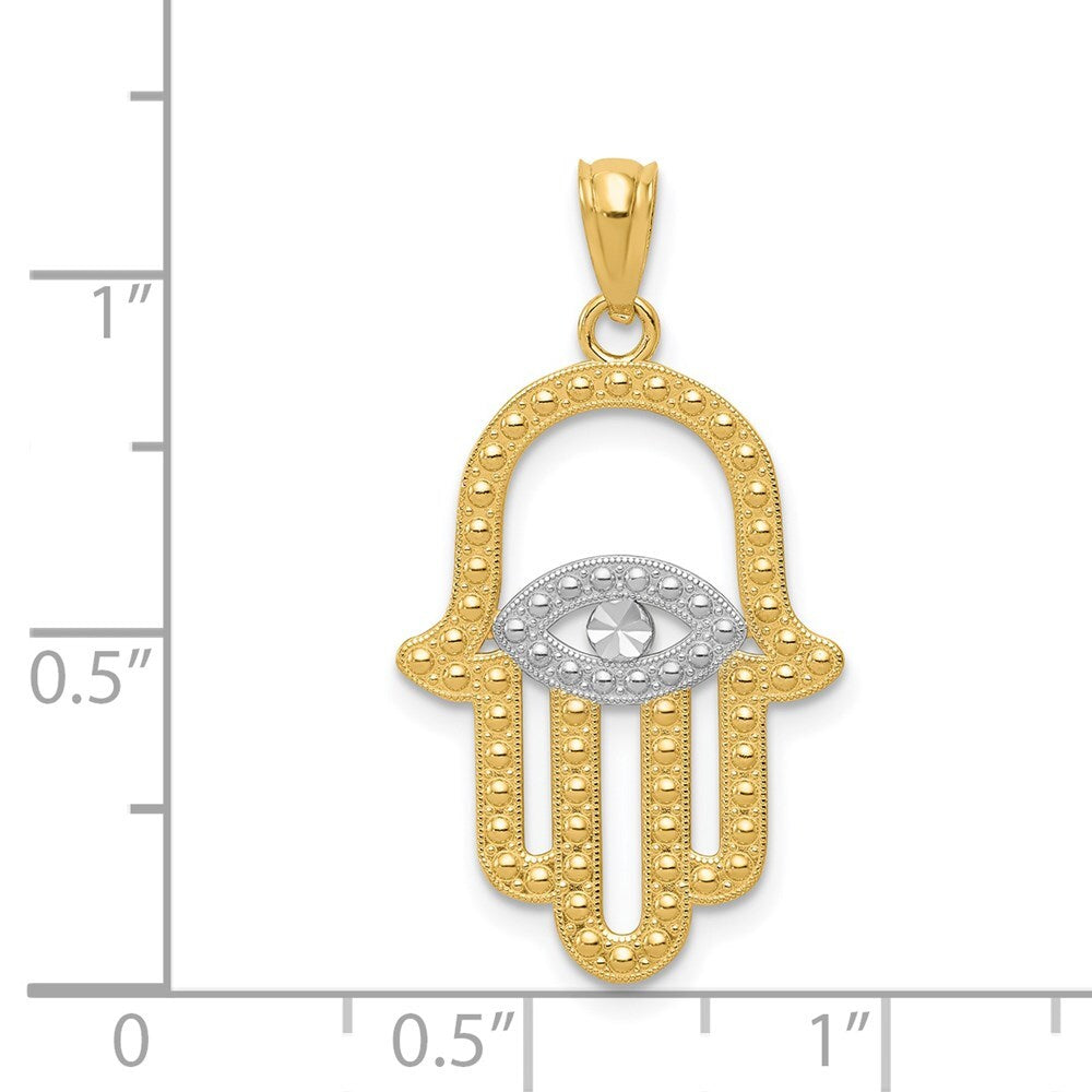 14k Yellow Gold Rhodium Hamsa Pendant for Women