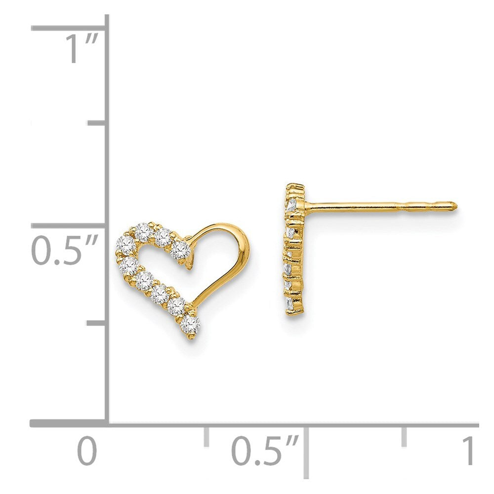 14k Yellow Gold Cubic Zirconia Heart Stud Earrings Gift for Women