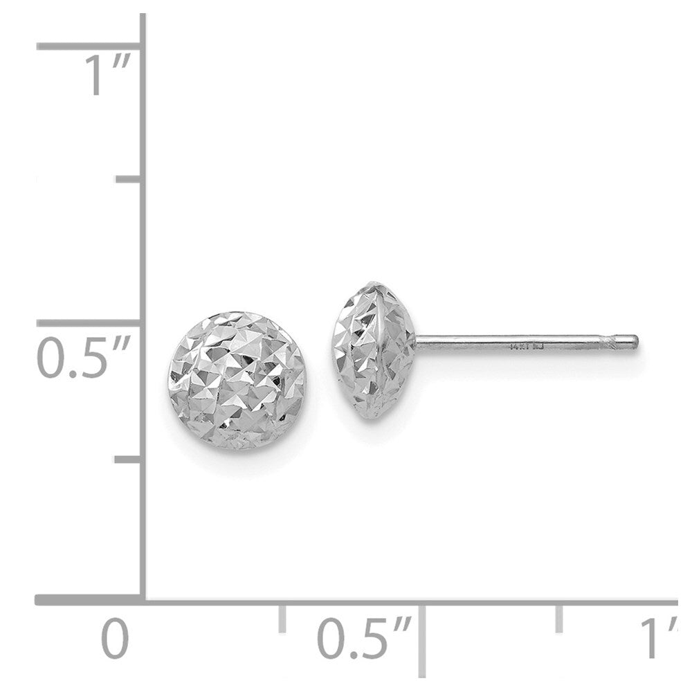 14K White Gold 6mm Circle Puff Stud Earrings Gift for Women