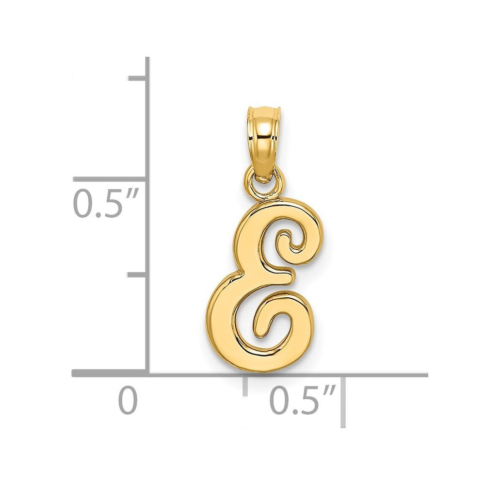 14k Yellow Gold Script Letter E Initial Pendant