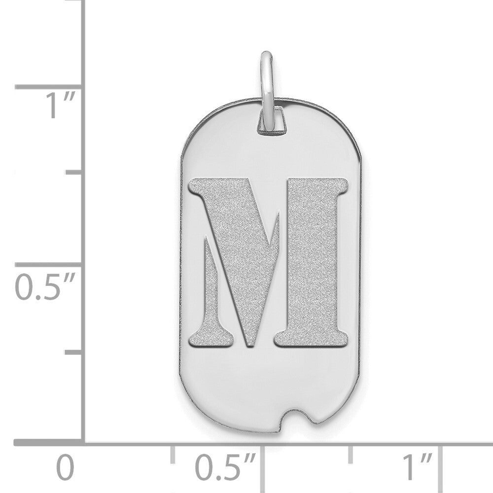 14k White Gold Polished Letter M Initial Dog Tag Pendant for Women