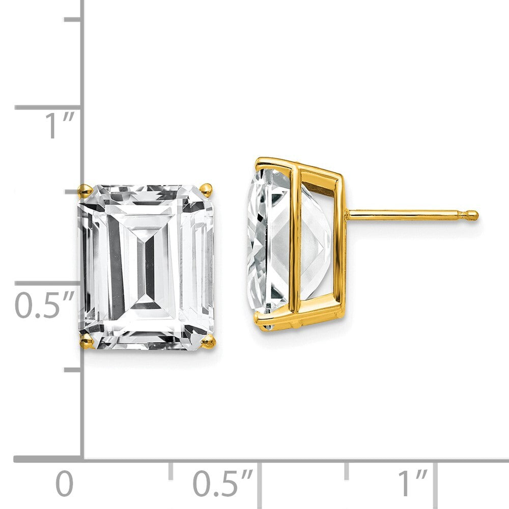14k Yellow Gold 12x10mm Emerald Cut Cubic Zirconia Stud Earrings Gift for Women