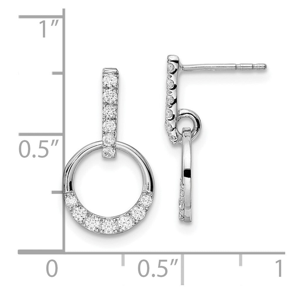 14k White Gold Circle Diamond Dangle Earrings