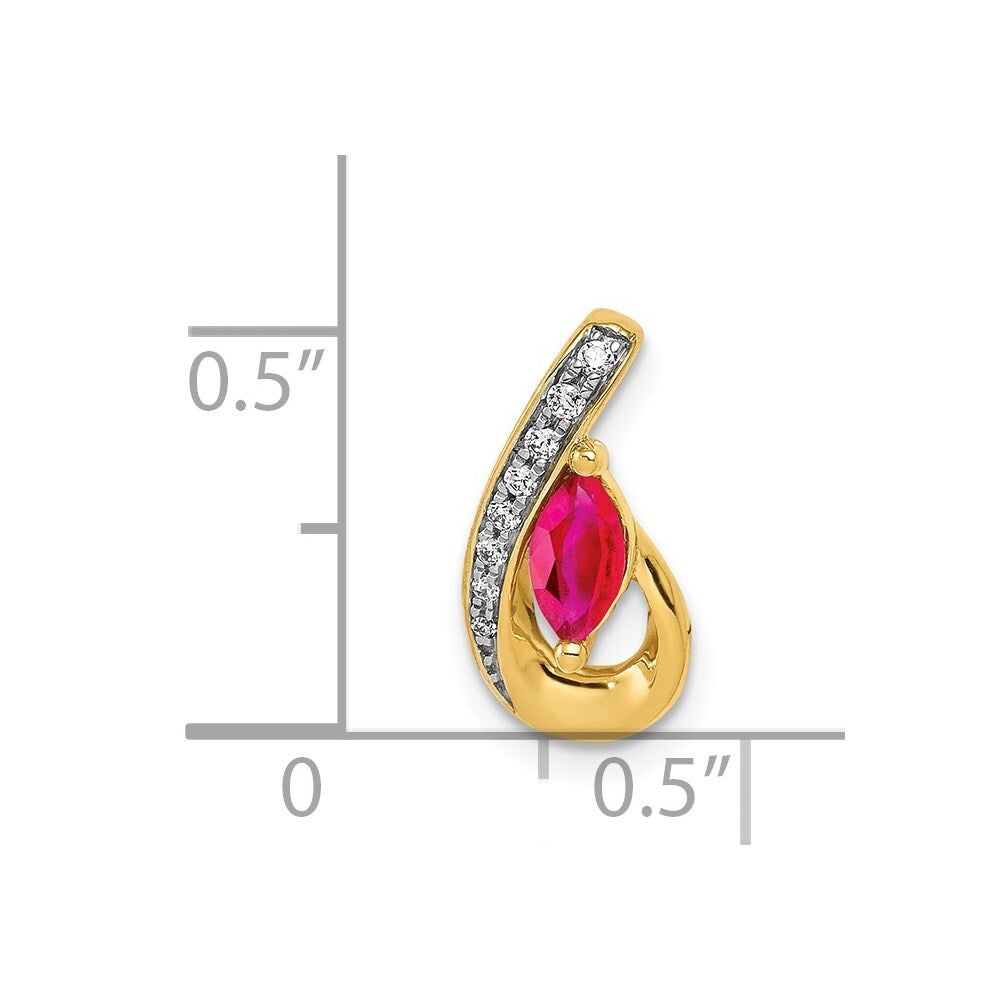 14k Yellow Gold Diamond and .28 Ruby Teardrop Chain Slide Pendant for Women