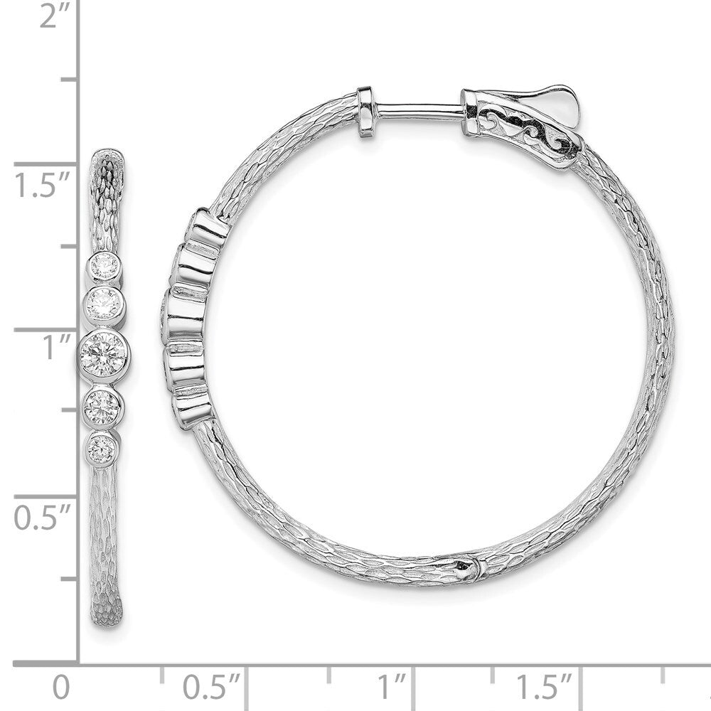 Sterling Silver Rhodium-plated Cubic Zirconia Textured Hoop Earrings