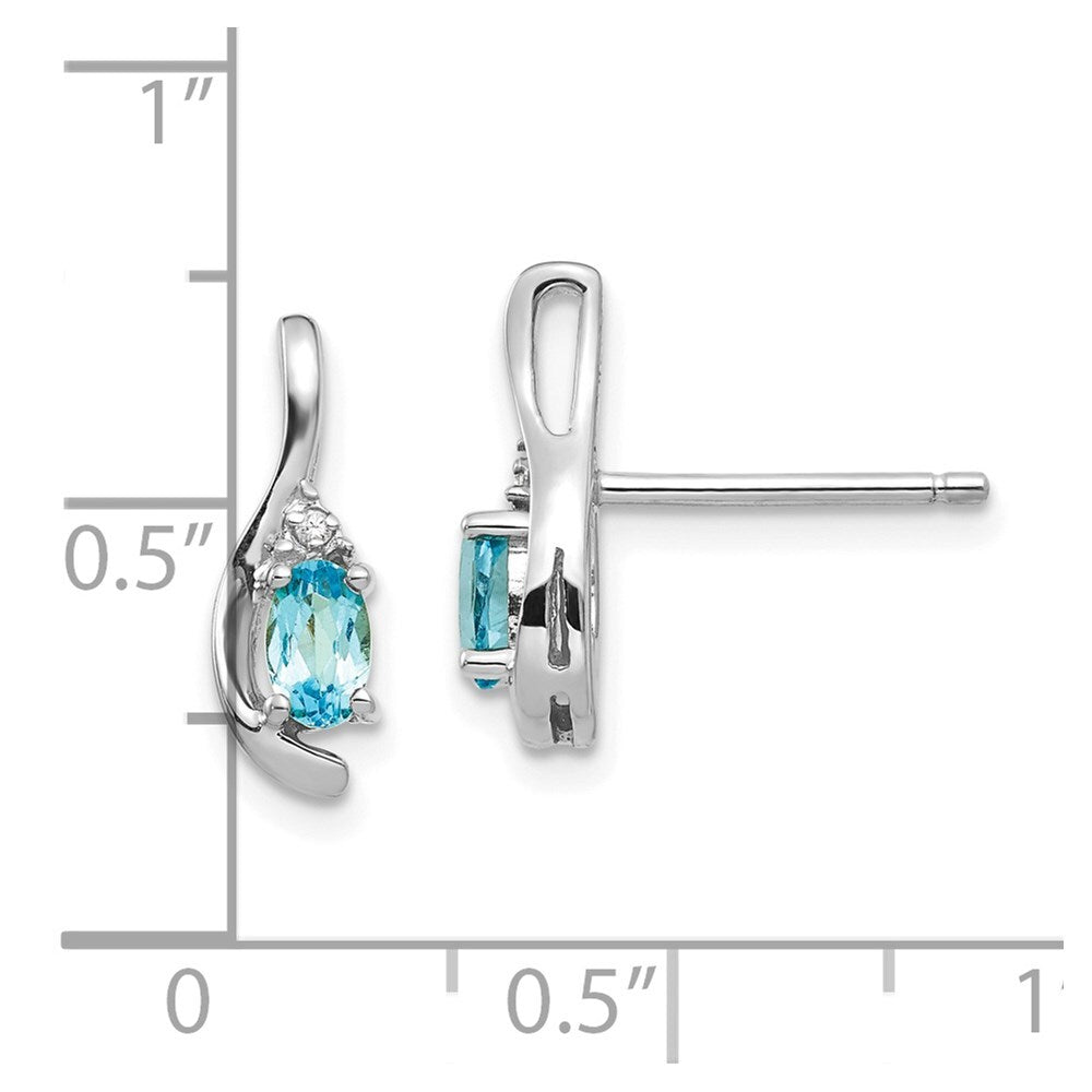 14k White Gold Blue Topaz and Diamond Stud Earrings Gift for Women