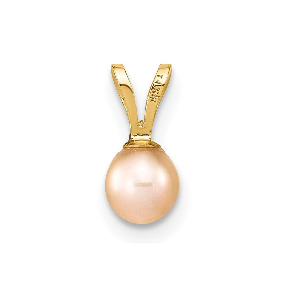 14k Yellow Gold Gold 4-5mm Pink Round Freshwater Cultured Pearl Pendant