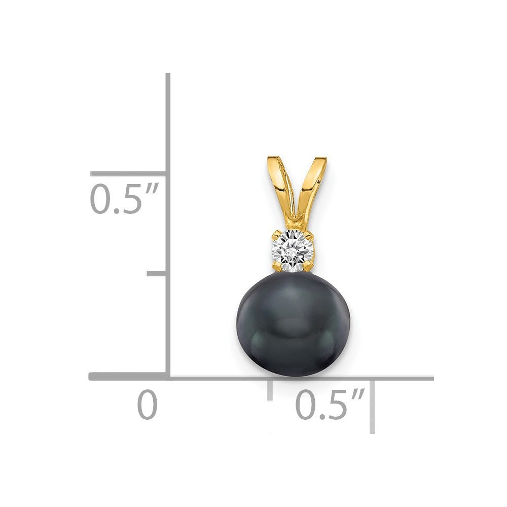 14k Yellow Gold 6mm Black FW Cultured Pearl AA Diamond Pendant