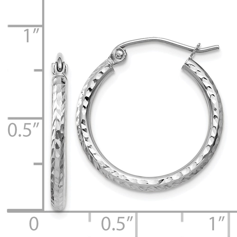 14k White Gold Diamond-cut 2mm Round Tube Hoop Earrings Gift for Women