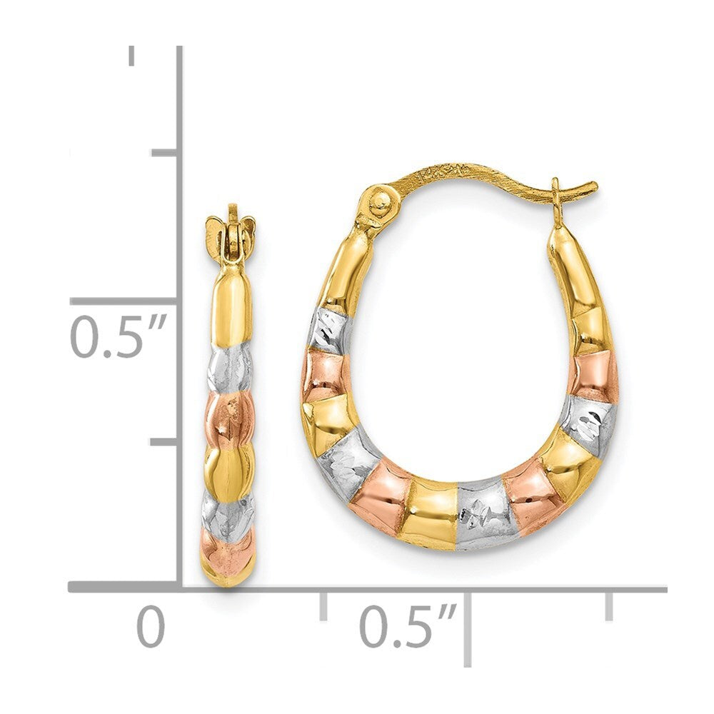 14k Yellow Gold & White and Rose Rhodium Hollow Scalloped Hoop Earrings