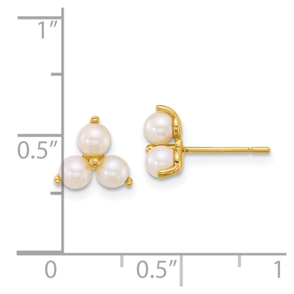 14k Yellow Gold Polished Trio Freshwater Cultured Pearls Stud Earrings