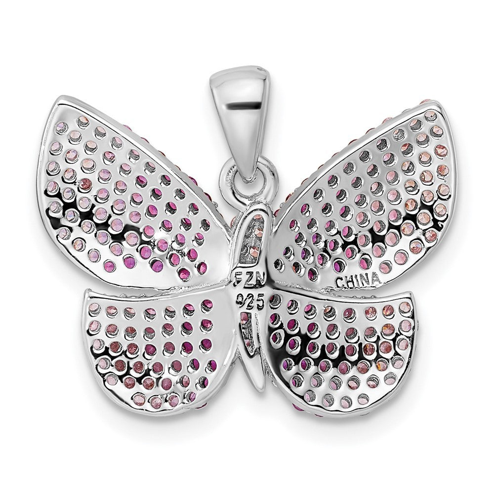 Sterling Silver Rhodium-plated Polished Pink Cubic Zirconia Butterfly Pendant