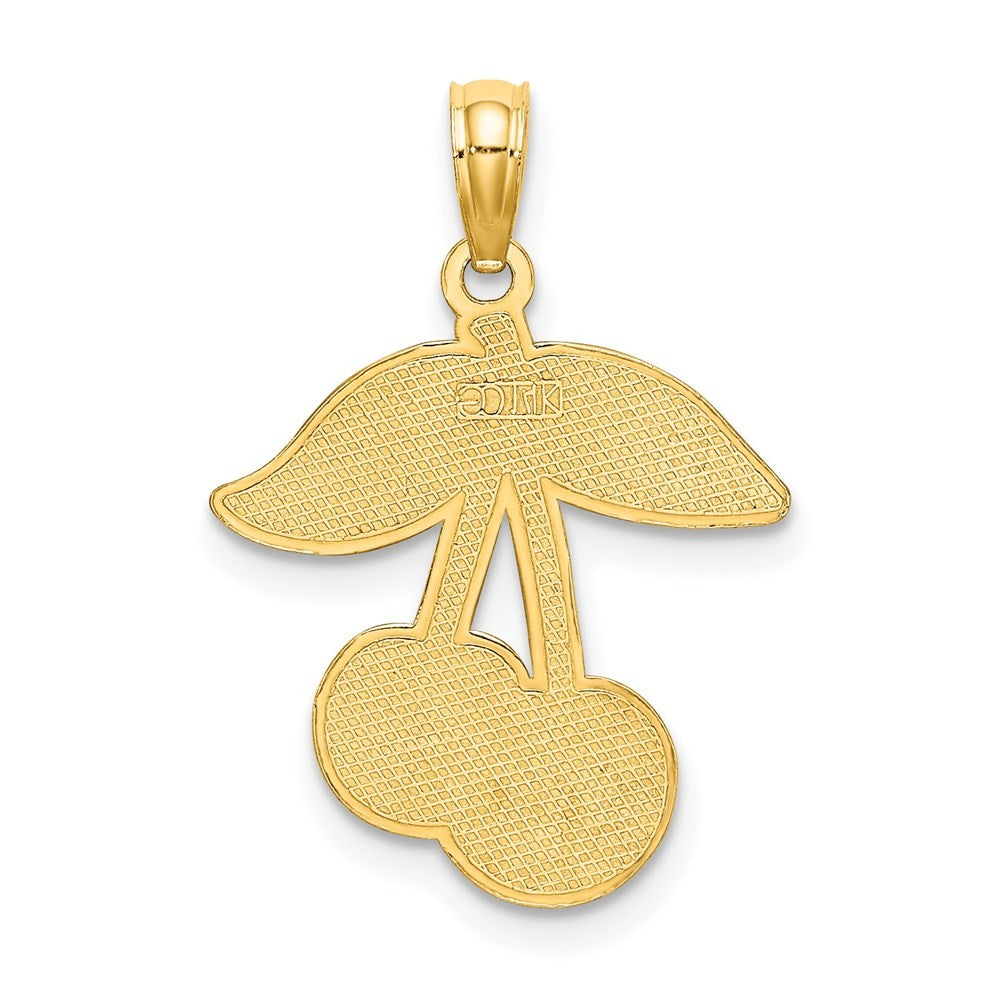 14k Yellow Gold Cherries With Enamel Leaf Charm