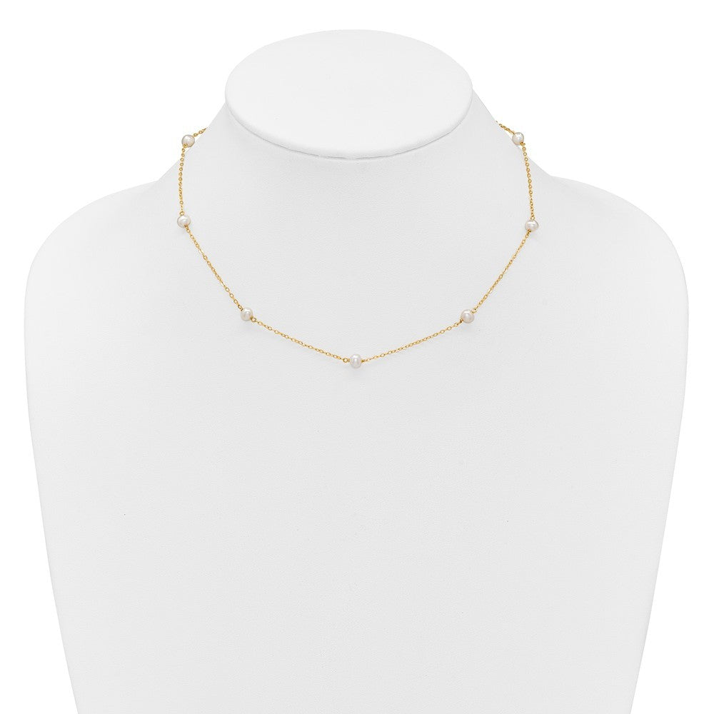 14k Yellow Gold 4-5mm White Freshwater Cultured Pearl 8-Station 16 inch Necklace