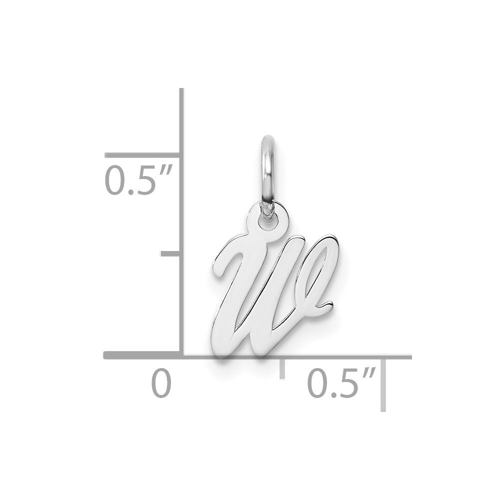 14k White Gold Small Script Letter W Initial Charm Pendant