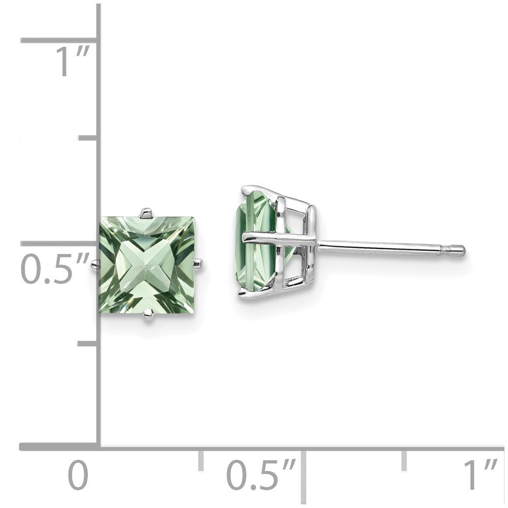 14k 6mm Square Green Quartz Stud Earrings Gift for Women